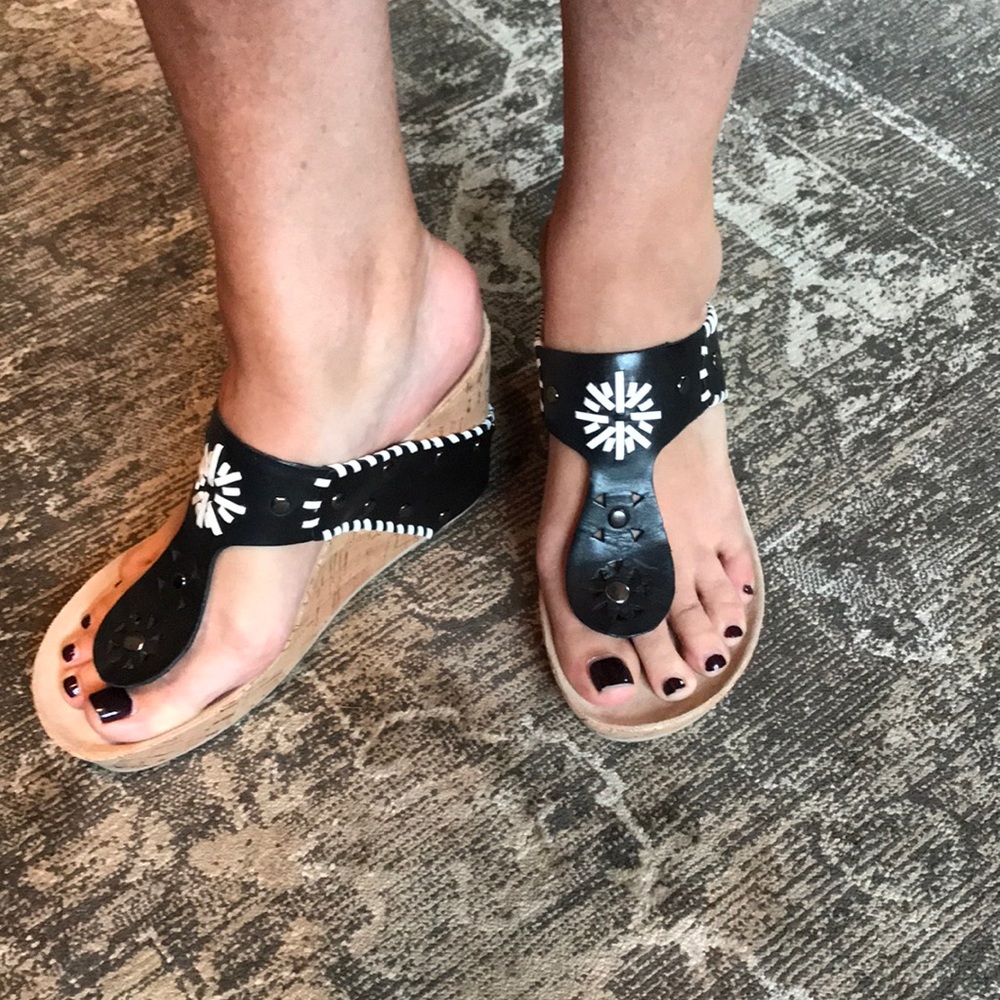 New In Box!  Dani Black wedge sandals. Size 8